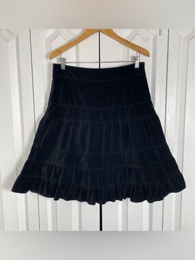 Odille Anthro Tiered Velvet Skirt Women’s 8 Black Lined Ruffle Cotton Peasant